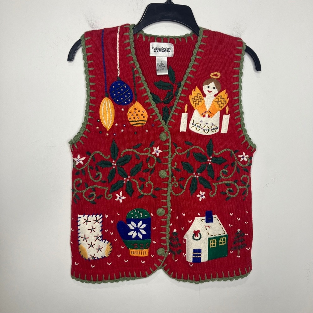 Designers original studio Christmas‎ vest women's size small winter holiday red